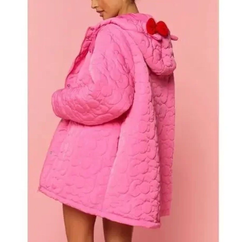 NWT Forever 21 X Hello Kitty & Friends Oversized Pink Bow Puffer Jacket Small - Picture 9 of 11